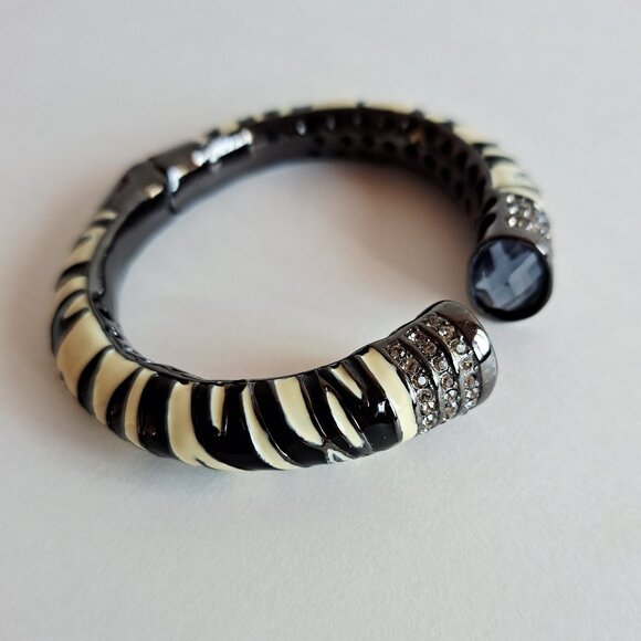 NEW Angelique De Paris Zebra Black and White Enamel Bangle Cuff Bracelet - Picture 3 of 15